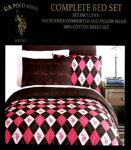 BROWN ARGYLE TWIN COMFORTER SHEETS 