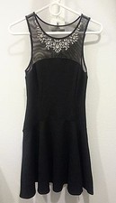 NEW Black Sleeveless Cocktail Party Dress Mesh Sequin Rhinestone Crystal Sz 0 XS