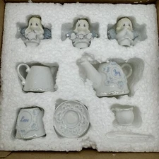 Miniature Tea Set Precious Moments 1999 Snow Angel Love Peace Joy Complete