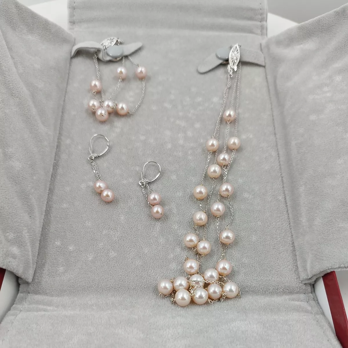 Shane Co. Jewelry Set Sterling Silver Freshwater pink Cultured
