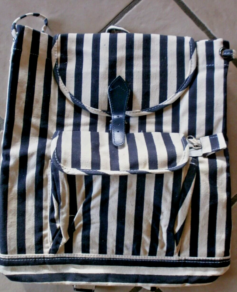 LEINEN RUCKSACK,maritimes Design:dkl.-blau-natur,Gr.40x38x14cm,m.Ledervers.,NEU! - Bild 4 von 4