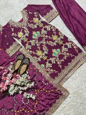 Bollywood Style Chinon Silk Kurta Palazzo With Dupatta For Party And Reception
