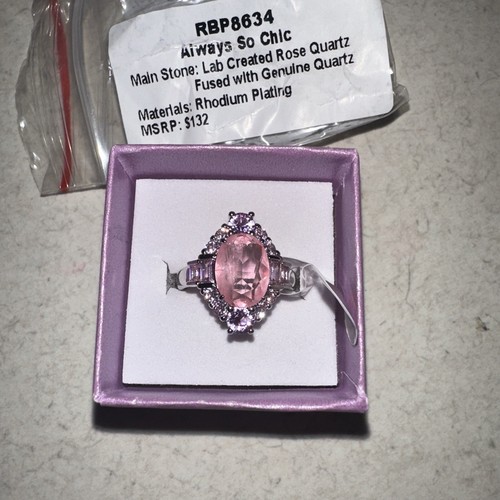 Bomb Party Ring Size 7 RBP8634 Always So Chic Rose Quartz W/quartz Rhodium