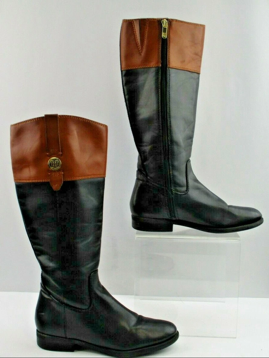 Tommy Hilfiger Black/Brown Leather Riding Boots Size: M | eBay