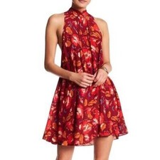 Free People Intimately Beaux Mock Neck Slip Dress Boho Small Red Floral Womens