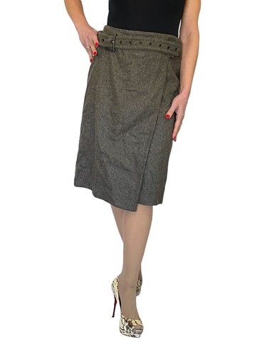 Calvin Klein Made In Italy $640 Olive Green Wool Blend Belted Wrap Skirt NWT 4 - Picture 6 of 11