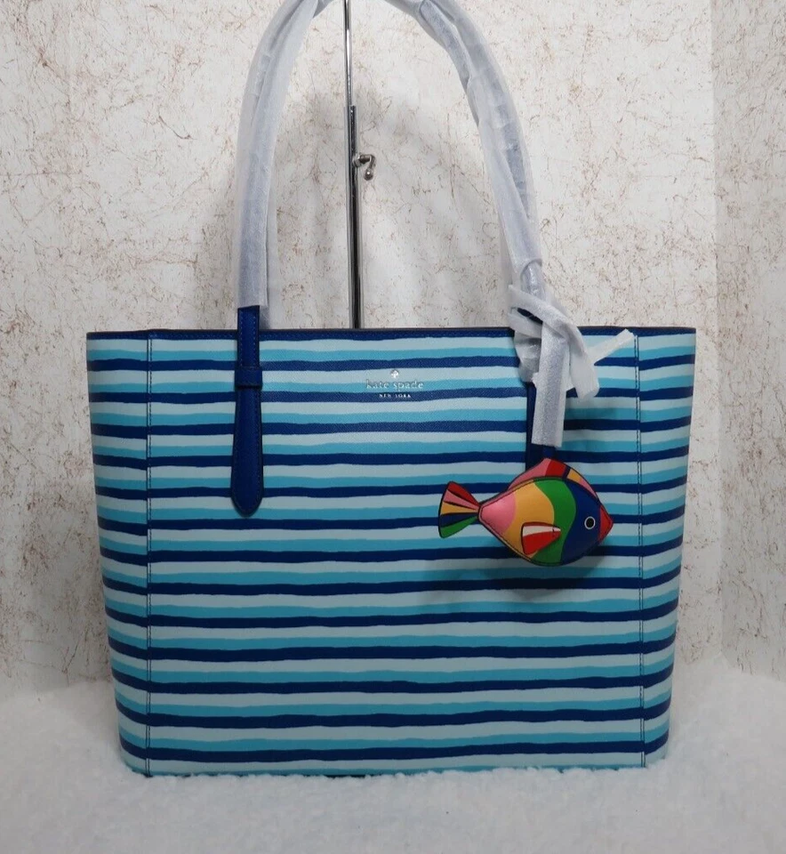 Kate Spade Schuyler Wave Stripe Print Medium Tote (Blue) - NWT (KG761)