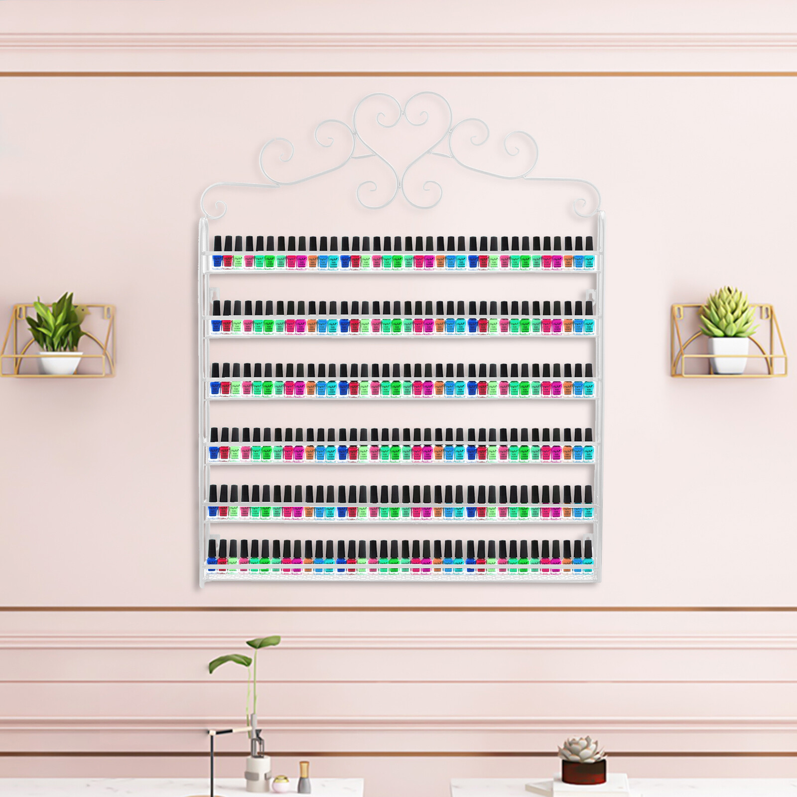 6-Tier Metal Nail Polish Display Rack Wall Mounted Rack Organizer 120 ...
