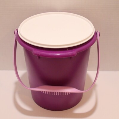 Tupperware Ice Bucket Container Purple 10'' Tall Round 8.5L #4854A-1 White Lid