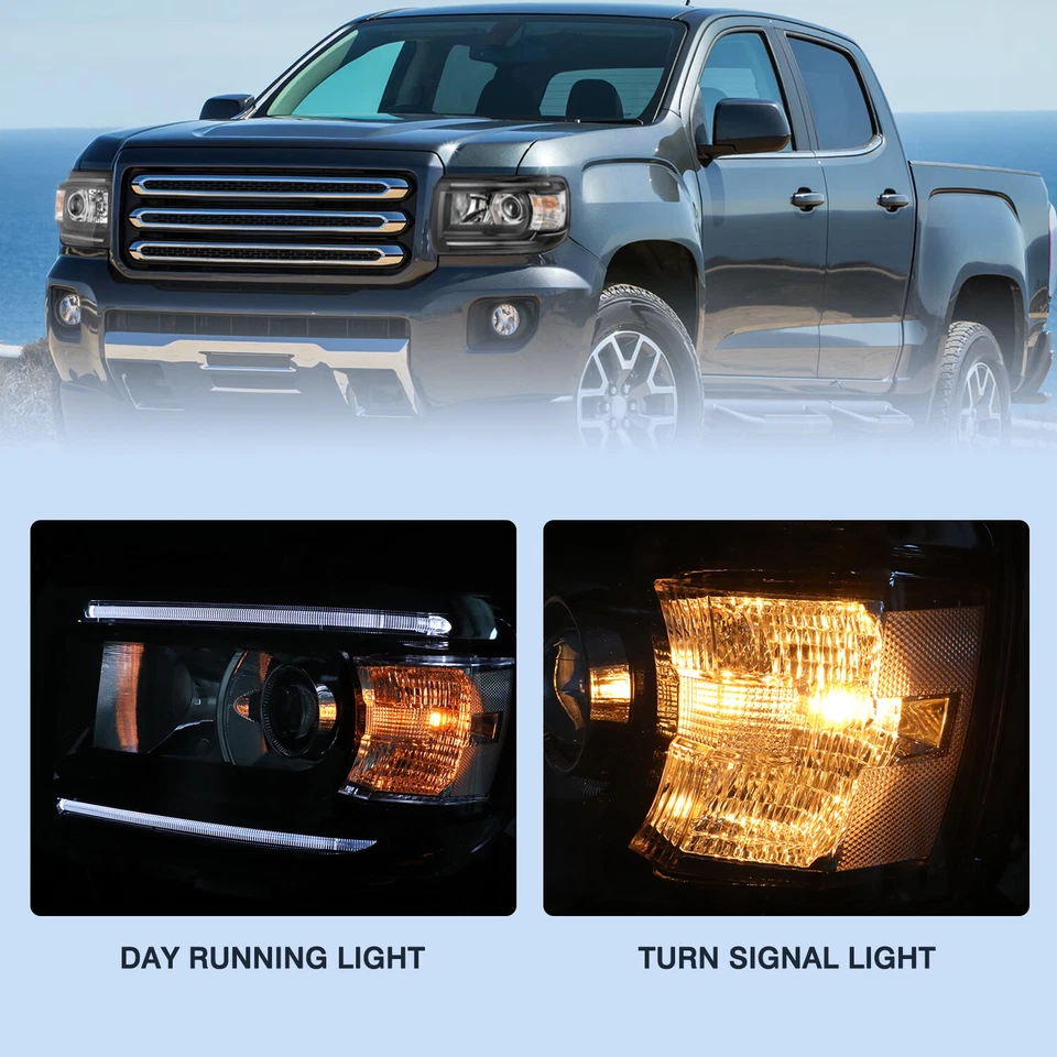 For 2015-2022 GMC Canyon LED DRL Projector Black Headlights Assembly Left+Right - Image 2 of 4