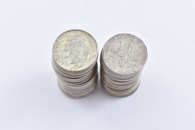 (50) 1946-1964 90% Silver Roosevelt Dimes ROLL $5 Face Lot Collection