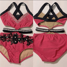 Custom Solo dance costume leotard hot pink rhinestone XSA-extra small adult