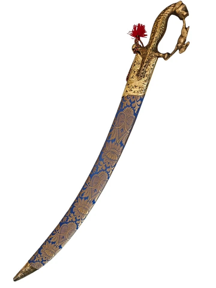Espada ceremonial novio indio boda indio talwar con tallas empuñadura mogol Foto 2 de 4