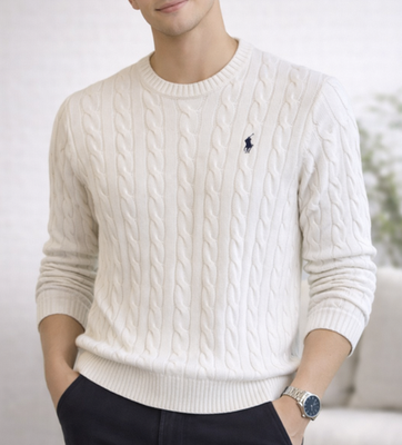 Polo Ralph Lauren Men's Cotton Crew Neck Cable Knit Sweater Off