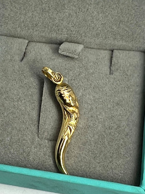 Vintage 18K Gelbgold Horn Anhänger Indianer Kochbild 750 Gold 1,5g