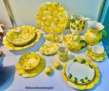 Magical set teapot lime + 2 handle cups Italian handmade relief pottery