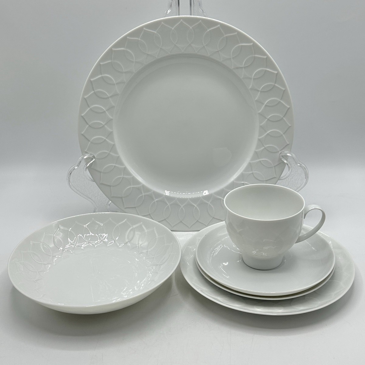 ローゼンタール　ロータス　WIINBLAD ホワイト　プレート 3枚セット Vintage Lotus White 6 Piece Place Setting By Bjørn Wiinblad For