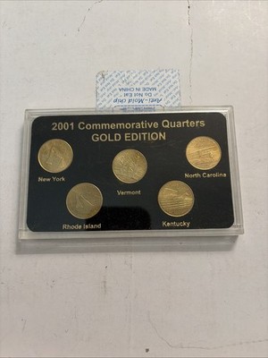 2001 Gold Edition State Quarter Collection Set of 5 24k Pure Gold Layered Bx1-10