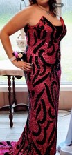 Pink Black Sequin Strapless Sweetheart Long Mermaid Gown Formal Party Dress