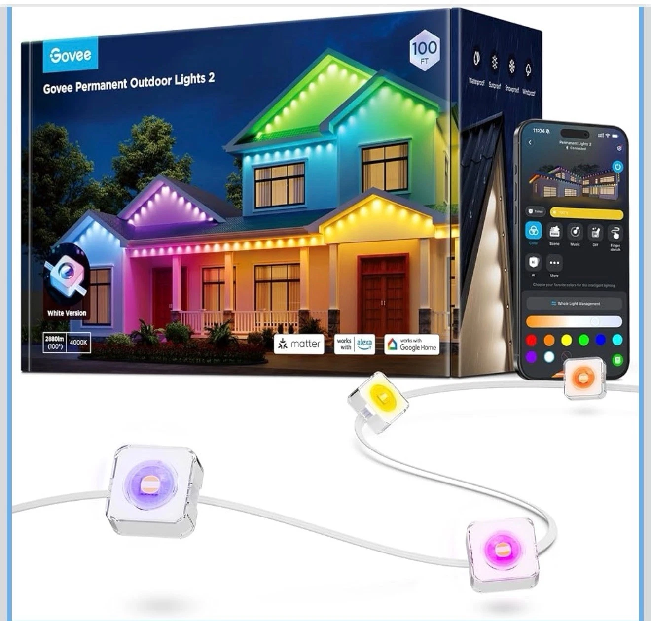 Govee Permanent Outdoor Lights 2, 100ft RGBIC Outdoor Lights with 16