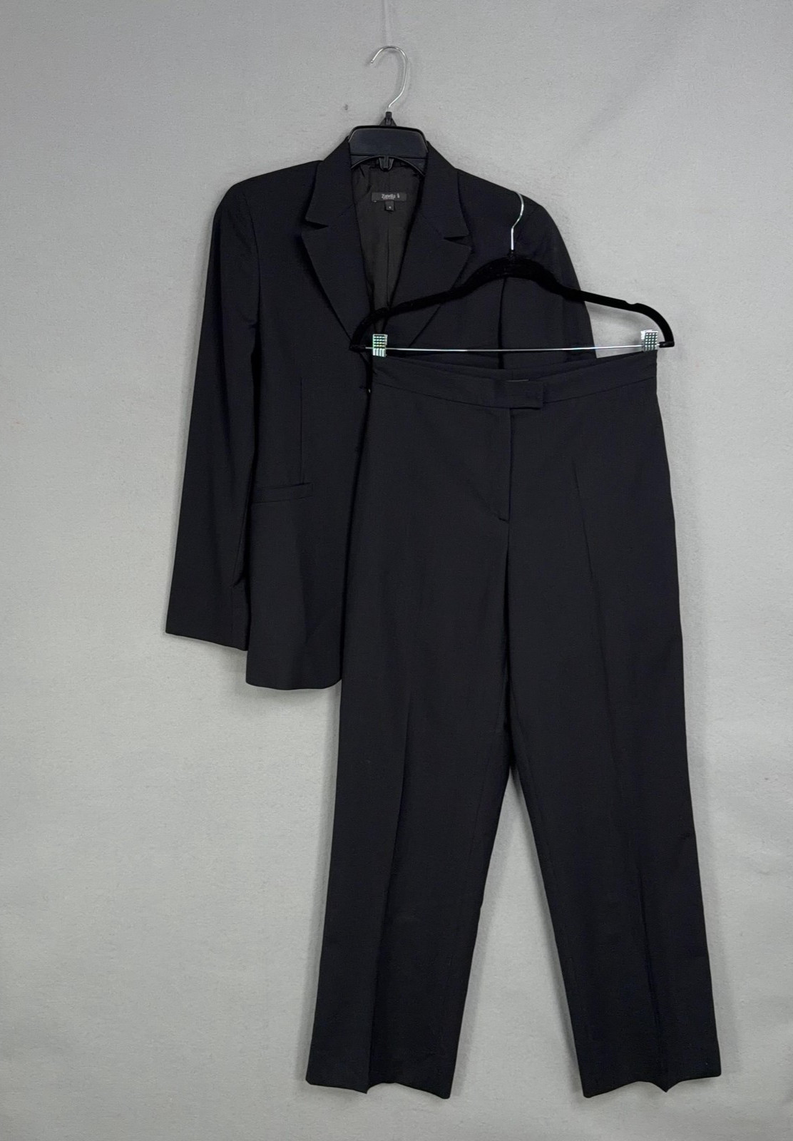 Zanella Pant Suit Womens 6 Black Wool Two Button Blazer Pants Italy Career