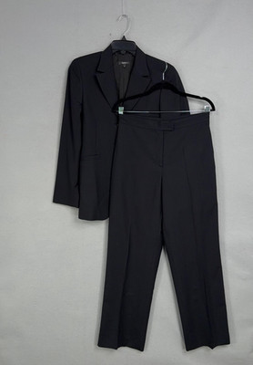 Zanella Pant Suit Womens 6 Black Wool Two Button Blazer Pants Italy Career