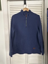 LL Bean Womens Quilted Quarter Zip Pullover Sweatshirt Size XL Blue 502745