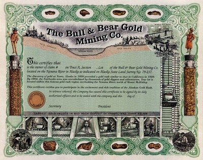 Bull and Bear Gold Mining Co. - circa 1990's Unissued Alaska Mining Stock Cert