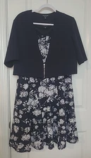 Perceptions New York Jacket Dress Women's Sz XL Short Sleeve Floral Lace seepics