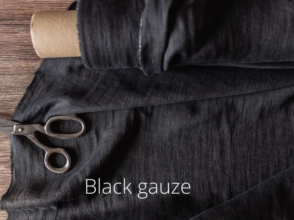 Black Linen Fabric by the Yard | Soft Washed Medium Weight | Sewing & Upholstery - Image 2 of 4