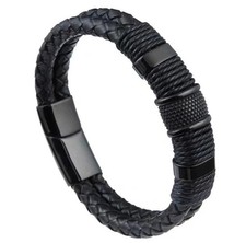 Men Brown Leather Bracelet Multilayer Beaded Stainless Steel Vintage Bangle Gift