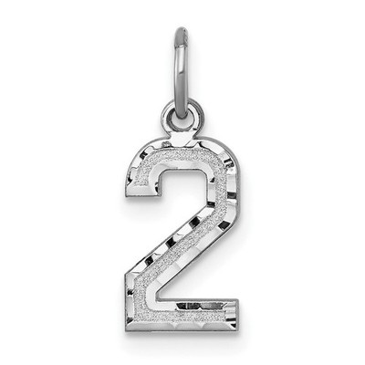 14k White Gold Casted Small Diamond-Cut Number 2 Charm