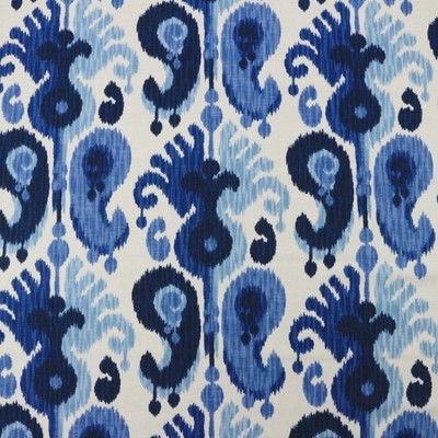 BALLARD DESIGNS BETHESDA BLUE WHITE IKAT LINEN MULTIPURPOSE FABRIC BY YARD 54''W