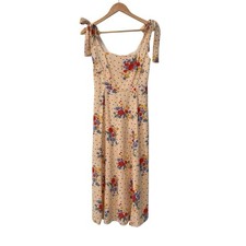Sezane Dorotha Poppy Print Dress Adjustable Tie Straps and Side Slit Sz 34 US XS