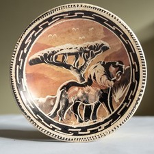 Vintage African soapstone bowl Lion Tree Savannah brown etched coin dish