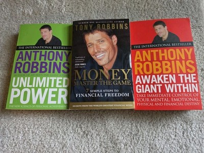 Tony Robbins 3 Book Lot Money Master the Game Unlimited Power Awaken Giant Withi