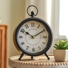 Vintage Non-Ticking Black Table Clock with Stand Decorative Clock for Desk Shelf