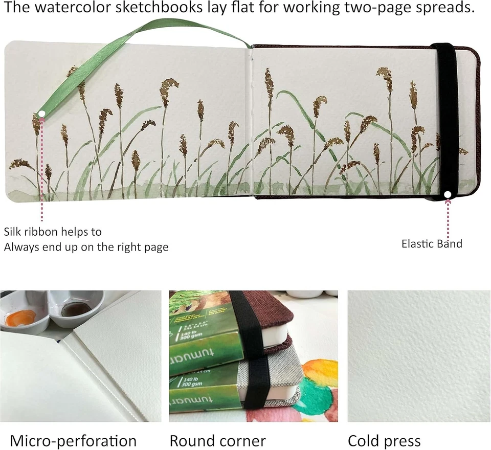 Diario de acuarela, 3,5 x 5,5”, 140 lb, 300 gsm, papel de algodón tumuarta, prensa en frío Foto 3 de 4