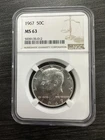 1967 Kennedy 50C Silver Half Dollar, NGC MS63 -C42