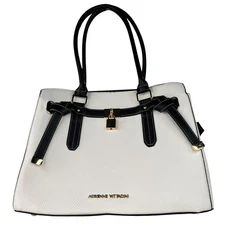 Adrienne Vittadini Madison Avenue Collection Satchel Lock White Black
