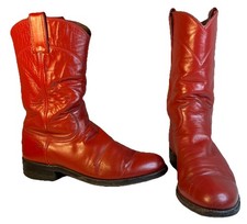 Justin Boots L3055 Red Leather Pull On Western Roper Boot Women's size 5.5 B