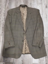 46L Men's Jos. A. Bank Blazer Tan Windowpane Silk  Wool Sport Coat
