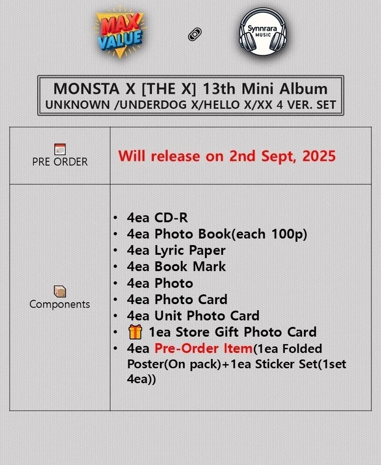 MONSTA X [THE X] 13th Mini Album 4 Ver SET/4CD+4 Buch+4 Foto+8 Karte+4 POB+GIFT - Bild 2 von 4