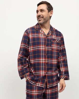 Cyberjammies Pyjama Top Cotton Mens Taylor Blue Check PJ Top
