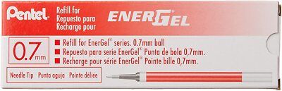 Pentel EnerGel Refill 0.7mm Needle Tip, Medium, Red Ink, 12 Refills