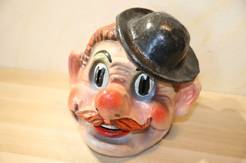 Alte Maske Faschingskopf Pappmaché, Clown, Mann mit Hut, Antik - Bild 5 von 8