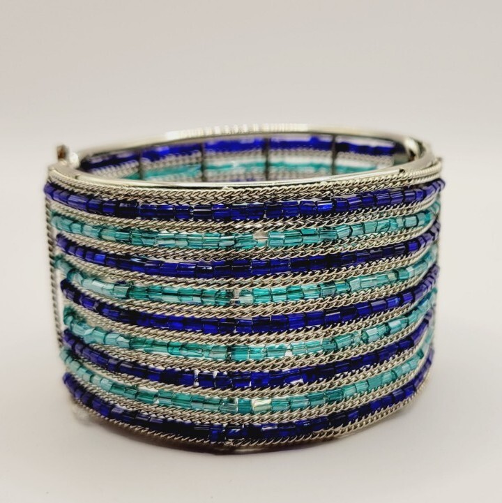 BLUE Beaded Multi Colored Hinged Hinged Bracelet … - image 1