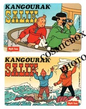 TINTIN en mer lot 2 autocollants anciens Kangourak Salik marque Hergé Publiart