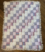 Handmade Baby Quilt Lace Edged Shades Of Purple 1989 36x26.5  