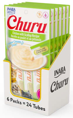 INABA Churu Creamy, Lickable Purée Cat Treat w Taurine, 0.5 oz, 24 Tubes